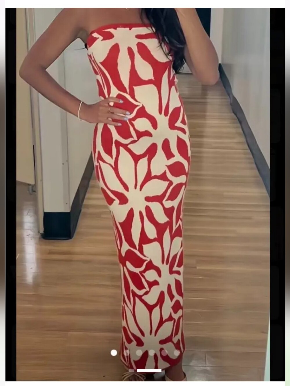 House of Harlow 1960 Strapless Knit Maxi Dress - Red & Cream Floral - Size S